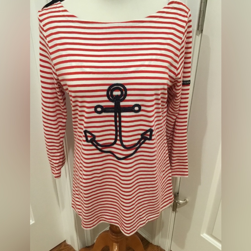 GRETCHEN SCOTT NAUTICAL SUMMER TOP WITH EMBROIDERED ANCHOR. NWT. SZ XS